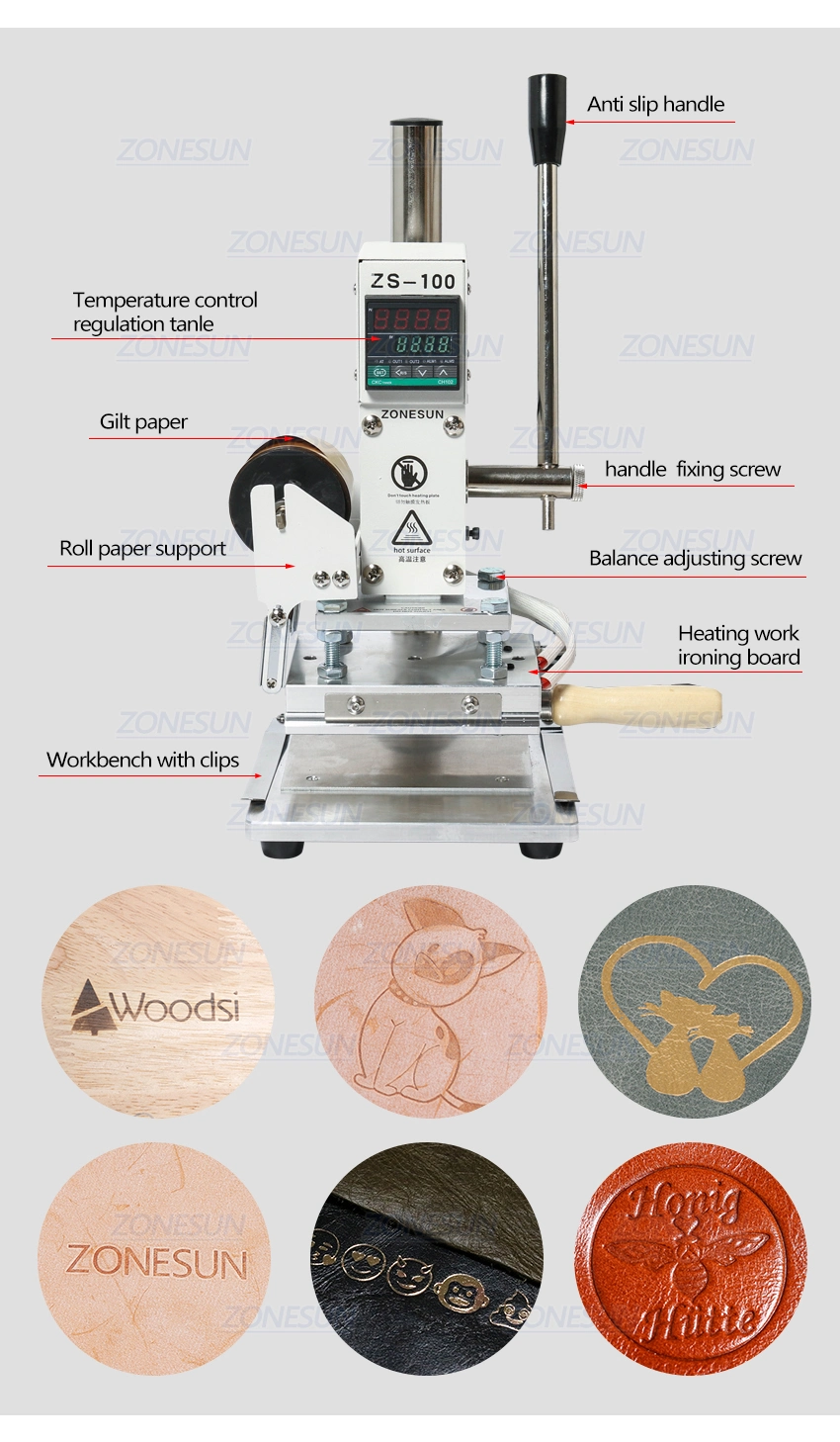 Zonesun Zs-100b Dual Use Hot Foil Stamping Machine Manual Bronzing Machine for PVC Card Leather Pencils Paper Stamping Machine